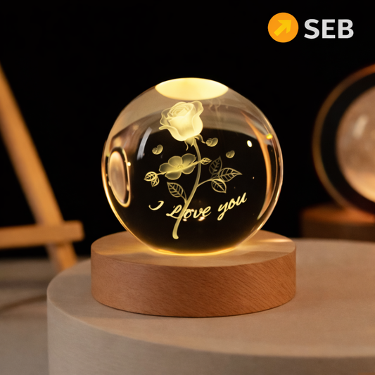 Boule de Cristal LED – Rose 3D “I Love You”