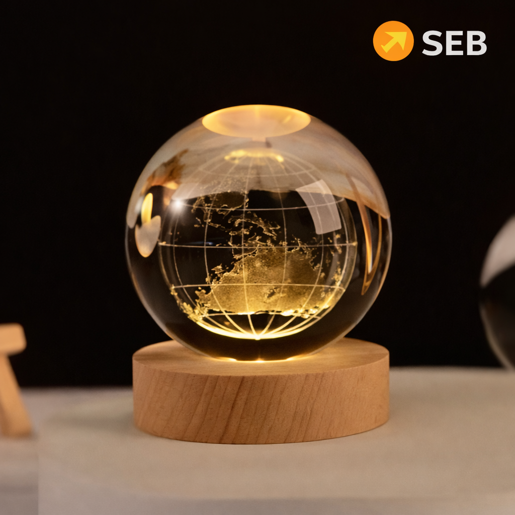Boule de Cristal LED – Globe Terrestre Gravé 3D